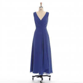 Edaydress double v neck bridesmaid dress royal blue chiffon gown wrap ruched formal dress asymmetric draped maxi dress