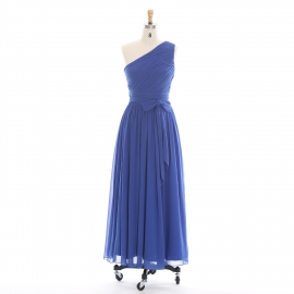 Edaydress one shoulder bridesmaid dress royal blue chiffon gown bow tie waist formal dress pleated floor length evening maxi dress