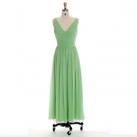 Edaydress double v neck bridesmaid dress sage green chiffon maxi dress cross ruched formal gown high waist wedding evening dress