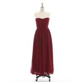 Edaydress strapless sweetheart bridesmaid dress burgundy chiffon maxi gown crisscross ruched formal dress empire waist wedding evening dress