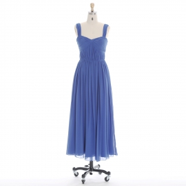 Edaydress wide strap bridesmaid dress royal blue chiffon maxi dress crisscross ruched formal gown empire waist wedding evening dress