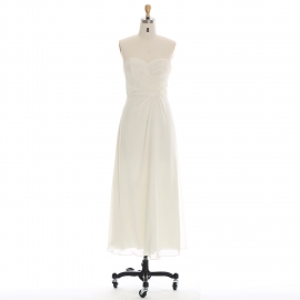Edaydress strapless sweetheart bridesmaid dress ivory chiffon midi dress cross ruched formal gown a-line wedding evening dress