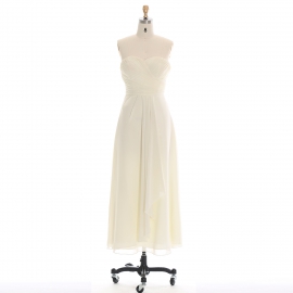 Edaydress strapless sweetheart bridesmaid dress ivory chiffon midi dress cross ruched formal gown asymmetric overlay wedding evening dress