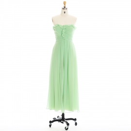 Edaydress strapless ruffle bridesmaid dress light green chiffon maxi dress ruched bodice formal gown floor length wedding evening dress