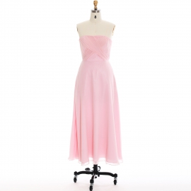 Edaydress strapless cross ruched bridesmaid dress blush pink chiffon maxi dress a-line formal evening gown floor length wedding guest dress