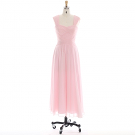 Edaydress sweetheart neck bridesmaid dress blush pink chiffon maxi dress wide pleated straps formal gown cross ruched wedding evening dress