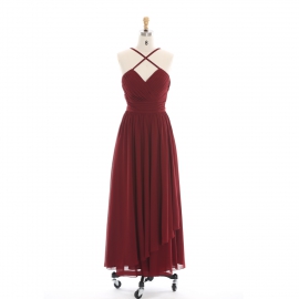 Edaydress crisscross strap bridesmaid dress burgundy chiffon maxi dress ruched sweetheart formal gown asymmetric layered wedding evening dress