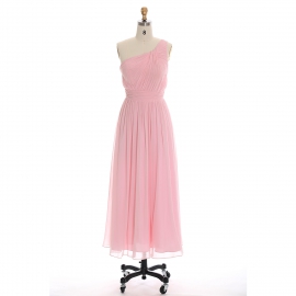Edaydress one shoulder bridesmaid dress blush pink chiffon maxi dress ruched bodice formal gown high waist wedding evening dress
