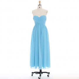 Edaydress strapless sweetheart bridesmaid dress sky blue chiffon maxi dress empire waist formal gown flowy a-line wedding evening dress
