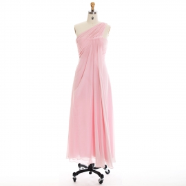 Edaydress one-shoulder draped bridesmaid dress blush pink chiffon maxi dress pleated bodice formal gown flowy a-line wedding evening dress