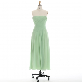 Edaydress strapless cross-pleated bridesmaid dress sage green chiffon midi dress diagonal pleated formal gown flowy a-line wedding evening dress