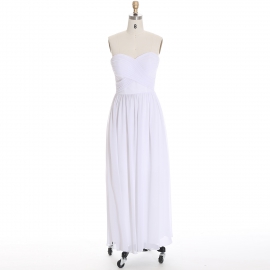 Edaydress strapless sweetheart bridesmaid dress white chiffon maxi dress cross ruched formal gown flowy a-line wedding evening dress
