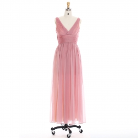 Edaydress v-neck ruched bridesmaid dress dusty rose chiffon maxi dress flowy a-line formal gown sleeveless wedding evening dress