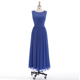 Edaydress perspective off-the-shoulder back bridesmaid dress navy blue chiffon long dress pleated high-waisted formal dress flowing a-line wedding 