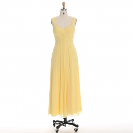 Edaydress sweetheart neck knot front bridesmaid dress pale yellow chiffon maxi dress flowy a-line formal gown wide strap wedding evening dress