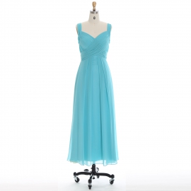 Edaydress sweetheart neck cross ruched bridesmaid dress turquoise chiffon maxi dress flowy a-line formal gown wide strap wedding evening dress