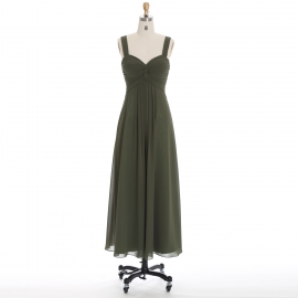 Edaydress sweetheart neck knot front bridesmaid dress olive green chiffon maxi dress flowy a-line formal gown wide strap wedding evening dress