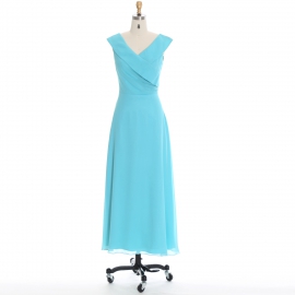Edaydress off-the-shoulder wrap bodice bridesmaid dress turquoise chiffon maxi dress flowy a-line formal gown wedding evening dress