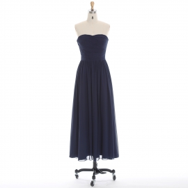 Edaydress strapless sweetheart ruched bridesmaid dress navy blue chiffon maxi dress flowy a-line formal gown wedding evening dress