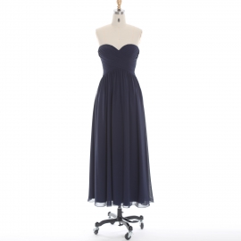 Edaydress strapless sweetheart ruched bridesmaid dress navy blue chiffon maxi dress flowy a-line formal gown wedding evening dress