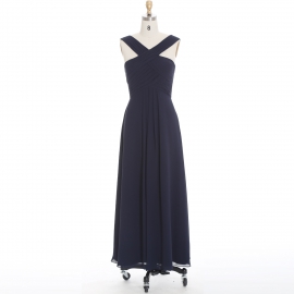 Edaydress crisscross halter ruched bridesmaid dress navy chiffon maxi gown flowy a-line formal evening dress dark tone wedding guest long gown