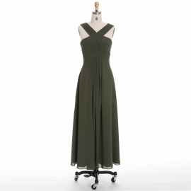 Edaydress crisscross halter ruched bridesmaid dress olive green chiffon maxi gown flowy a-line formal evening dress fall rustic wedding guest gown