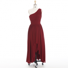 Edaydress one shoulder pleated bridesmaid dress burgundy chiffon high low maxi gown cascading ruffle flowy formal dress fall wedding guest evening 