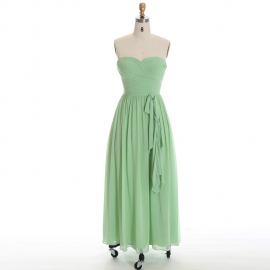 Edaydress strapless sweetheart bridesmaid dress sage green chiffon maxi gown ruched bodice dress with waist sash flowy a-line wedding guest evening