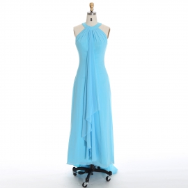 Edaydress halter cascading ruffle bridesmaid dress sky blue chiffon maxi dress slim fit flowy formal gown wedding evening guest dress