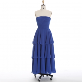 Edaydress strapless tiered ruffle bridesmaid dress royal blue chiffon maxi dress ruched bodice flowy formal gown wedding evening guest dress