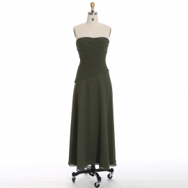 Edaydress strapless diagonal ruched bridesmaid dress olive green chiffon maxi gown shimmer flowy a-line formal dress fall wedding guest evening 