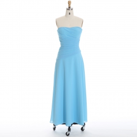 Edaydress strapless diagonal ruched bridesmaid dress sky blue chiffon maxi gown flowy a-line formal evening dress summer beach wedding guest gown