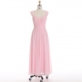 Edaydress cap sleeve twist ruched bridesmaid dress blush pink chiffon maxi gown sweetheart neck flowy a-line formal dress pastel wedding guest 