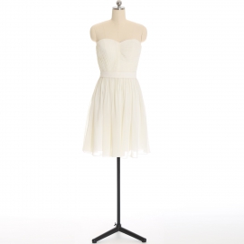 Edaydress cream strapless sweetheart chiffon short bridesmaid dress vertical pleated bodice flared mini a-line formal evening gown