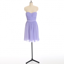 Edaydress lavender strapless sweetheart chiffon short bridesmaid dress cross ruched bodice flared mini a-line formal evening gown