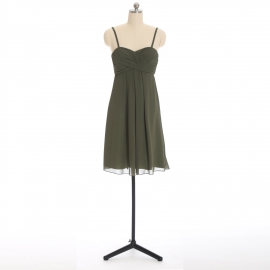 Edaydress olive green thin spaghetti strap sweetheart chiffon short bridesmaid dress cross ruched empire waist flared mini a-line formal evening 