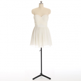 Edaydress cream strapless sweetheart chiffon short bridesmaid dress cross pleated bodice flared mini a-line formal evening gown