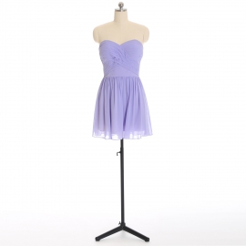 Edaydress lilac strapless sweetheart chiffon short bridesmaid dress cross ruched bodice flared mini a-line formal evening gown