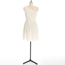 Edaydress cream one shoulder chiffon short bridesmaid dress diagonal ruched bodice ruched waist flared mini a-line formal evening gown