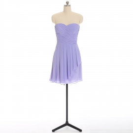 Edaydress lavender strapless sweetheart chiffon short bridesmaid dress cross ruched bodice asymmetrical ruffle flared mini formal gown