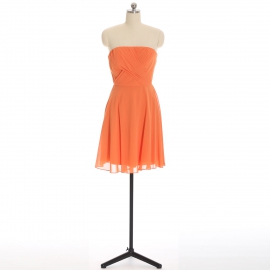Edaydress tangerine strapless sweetheart chiffon short bridesmaid dress cross ruched bodice flared mini a-line formal gown