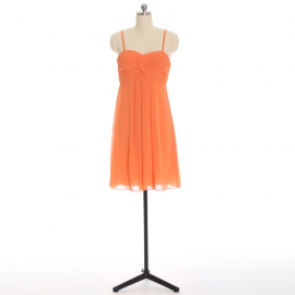 Edaydress tangerine thin spaghetti strap sweetheart chiffon short bridesmaid dress cross ruched empire waist flared mini a-line formal gown
