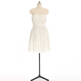 Edaydress ivory strapless sweetheart pleated chiffon short bridesmaid dress empire waist flared mini a-line formal gown