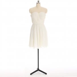 Edaydress ivory strapless sweetheart chiffon short bridesmaid dress cross ruched bodice flared mini a-line formal gown