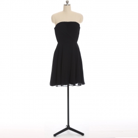 Edaydress black strapless sweetheart chiffon short bridesmaid dress cross ruched bodice flared mini a-line formal gown
