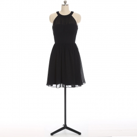 Edaydress black halter neck sheer chiffon short bridesmaid dress empire waist flared mini a-line formal gown