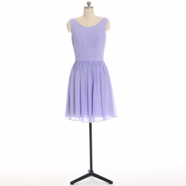Edaydress lavender sleeveless round neck chiffon short bridesmaid dress fabric waistband flared mini a-line formal gown