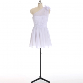 Edaydress white one shoulder floral chiffon short bridesmaid dress gathered empire waist flared mini a-line formal gown