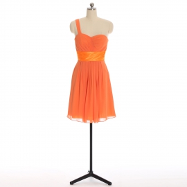 Edaydress tangerine one shoulder sweetheart chiffon short bridesmaid dress satin ruched waist flared mini a-line formal gown