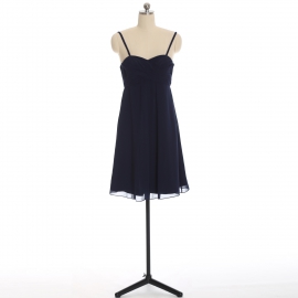 Edaydress navy spaghetti strap sweetheart chiffon short bridesmaid dress empire waist flared mini a-line formal gown